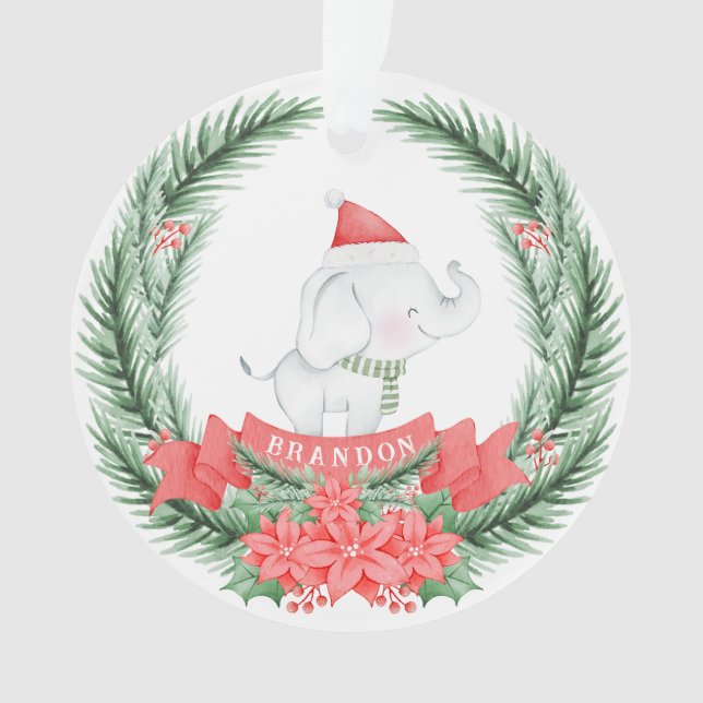 Cute Elephant | Personalized Christmas  Ornament (Front)