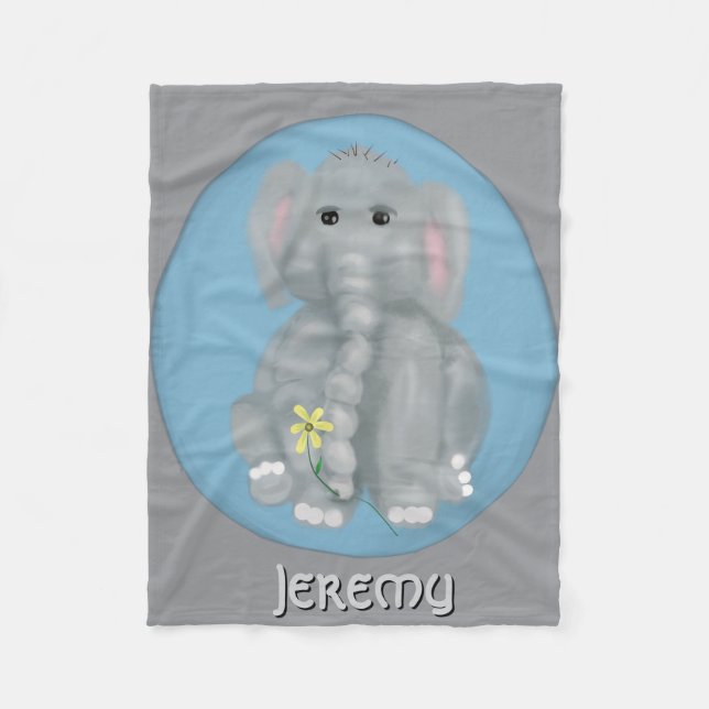 Cute Elephant Personalized Fleece Blanket (Front)
