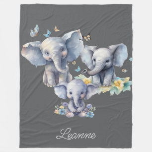 Cute Elephant Personalized Fleece Blanket