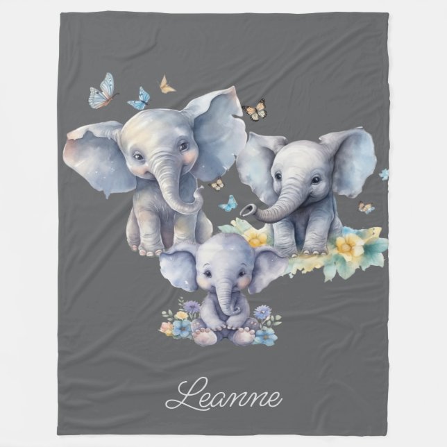 Cute Elephant Personalized  Fleece Blanket (Front)