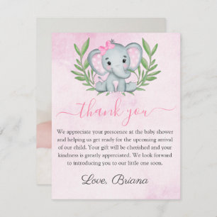 Cute Elephant Photo Tropical Girl Baby Shower Invi Invitation