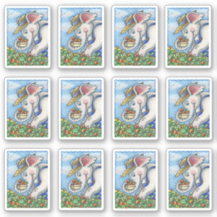 CUTE ELEPHANT PICKING STRAWBERRIES IN BIB OVERALLS