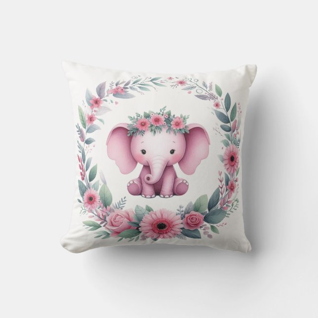 Cute Elephant Pillow in Pink (Front)