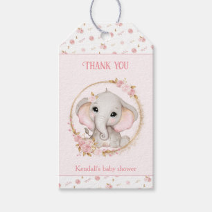 Cute Elephant Pink Baby Shower Favour Gift Tags