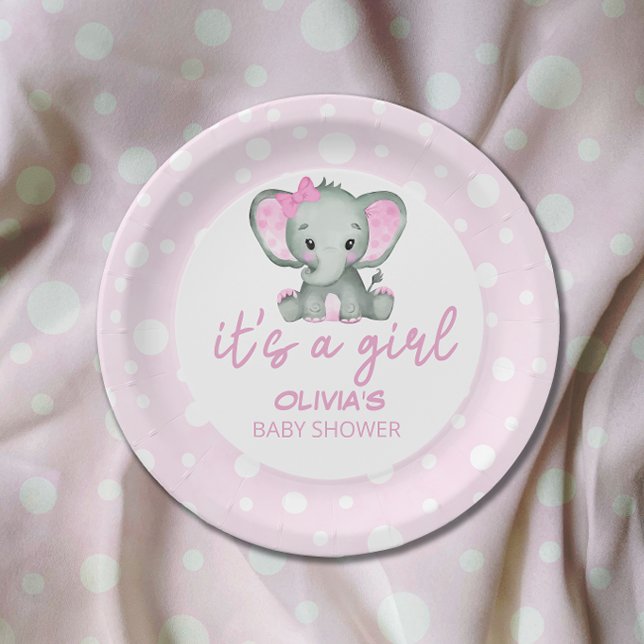 Cute Elephant pink Baby Shower  Paper Plate (Creator Uploaded)