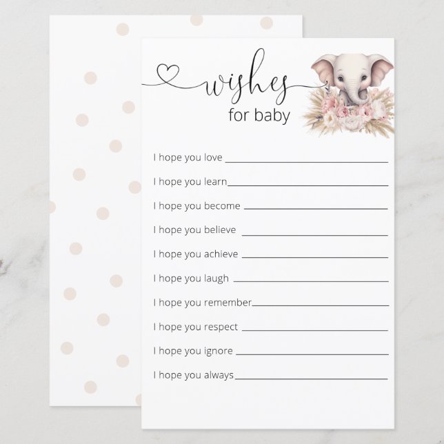 Cute Elephant Pink Boho Girl Wishes For Baby  (Front/Back)