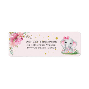 Cute Elephant Pink Floral Baby Shower Invitation