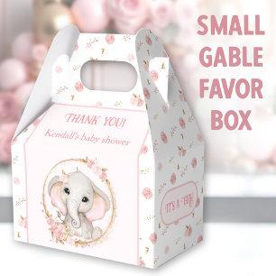 Cute Elephant Pink Flowers Baby Shower Favor Box