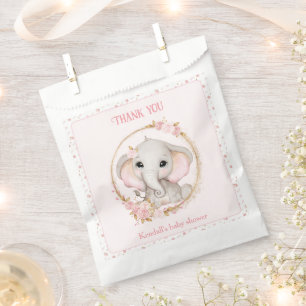Cute Elephant Pink Flowers Baby Shower Favour Bag