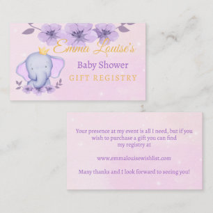 Cute Elephant Pink Gift Registry  Enclosure Card