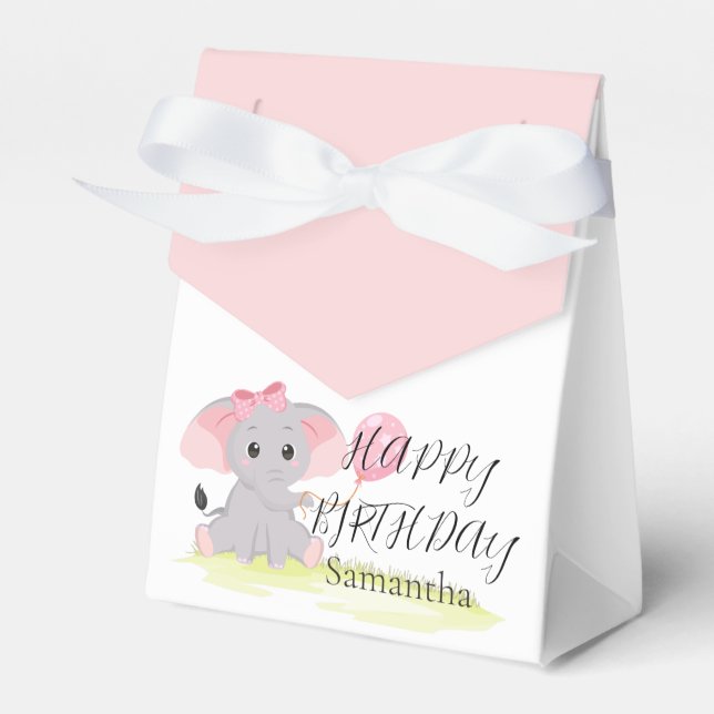 Cute Elephant Pink Girl Favour Box (Front Side)