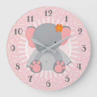 Cute Elephant Pink Girls Room Baby Nursery Large Clock