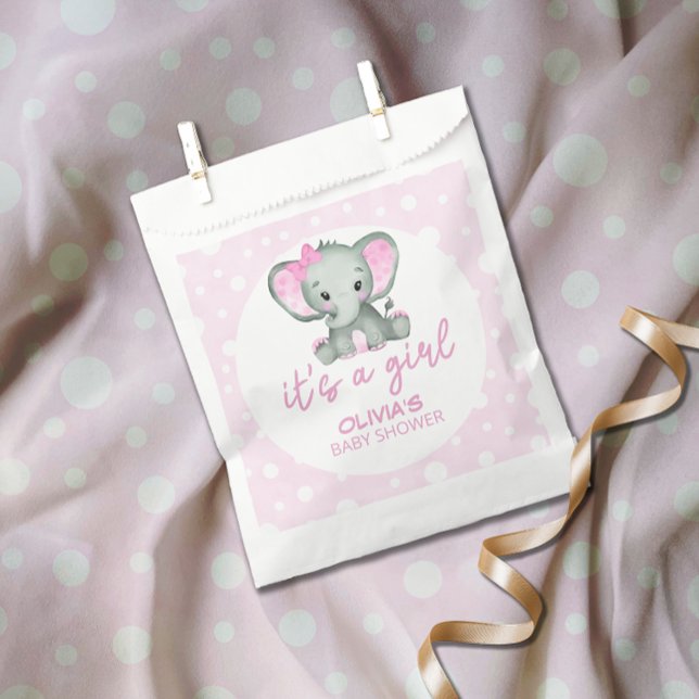 Cute Elephant pink It's a Girl Baby Shower Favour Bag (Creator Uploaded)