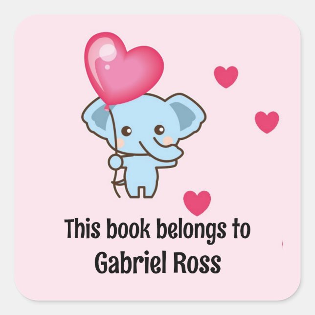 Cute elephant pink pattern square sticker (Front)