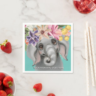 Cute elephant pink teal baby safari jungle party napkin
