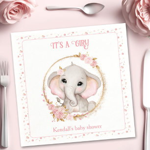 Cute Elephant Pink White Floral Baby Shower Napkin