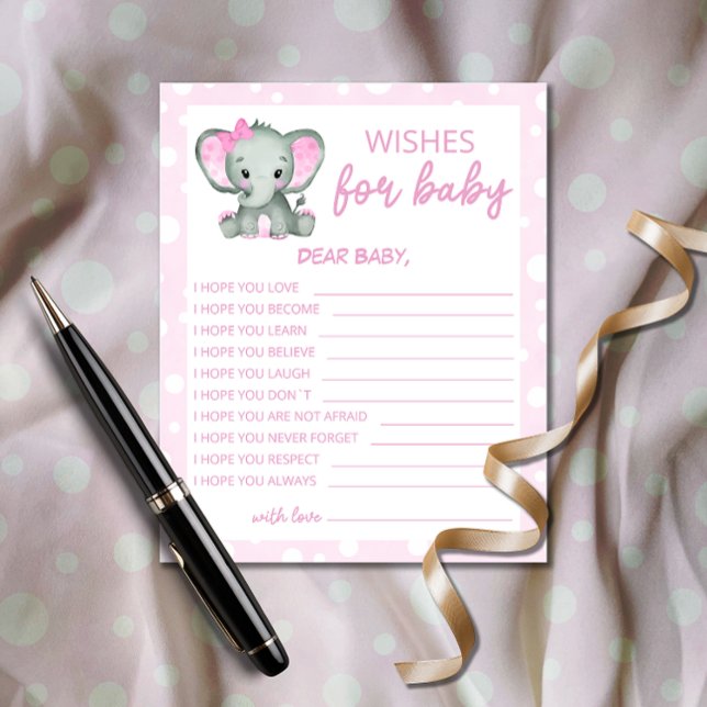 Cute Elephant pink Wishes for Baby card (Creator Uploaded)