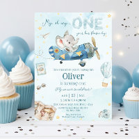Cute Elephant Plane Time Flies One 1st Birthday