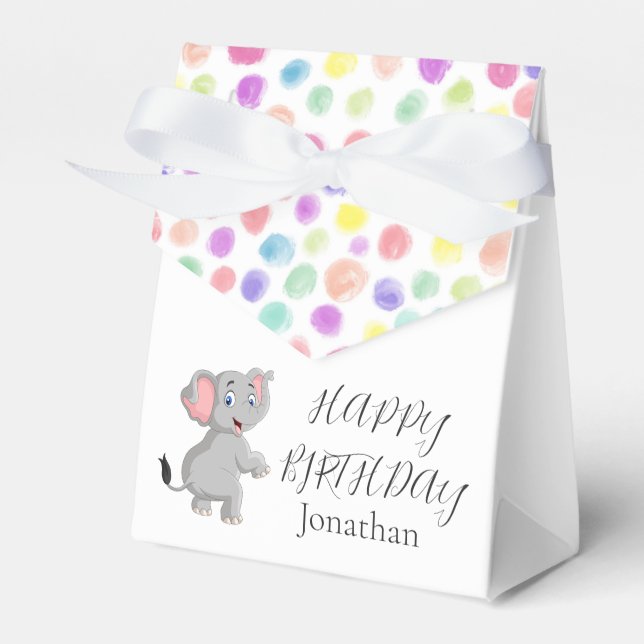 Cute Elephant Poker Dots Birthday Favor Box (Front Side)
