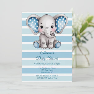 Cute Elephant Polka Dots Boy Baby Shower  Invitation