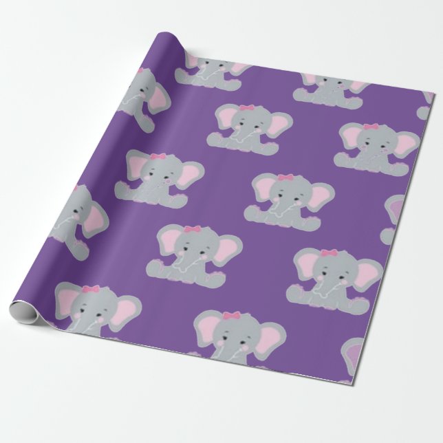 Cute elephant printed  wrapping paper (Unrolled)
