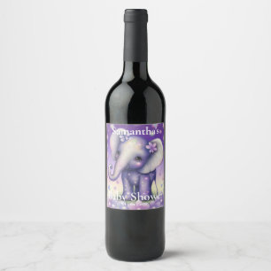 Cute Elephant purple Baby shower  Wine Label