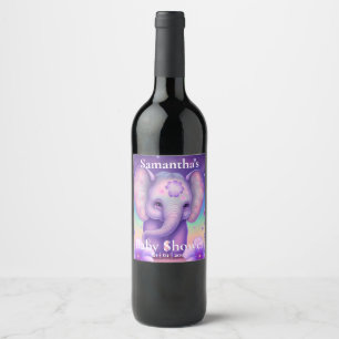 Cute Elephant purple Baby shower  Wine Label