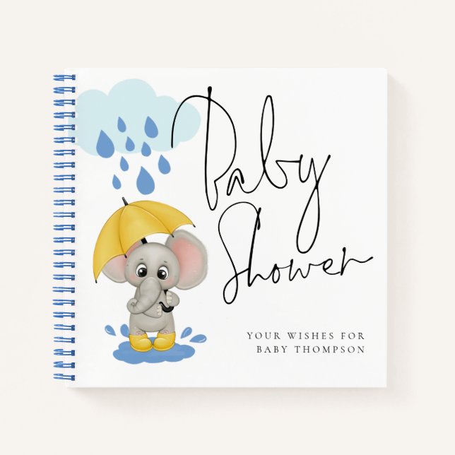 Cute Elephant Rain Baby shower Livre d'invité (Devant)