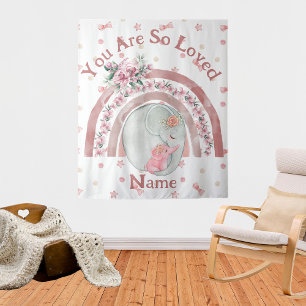 Cute Elephant Rainbow  Tapestry