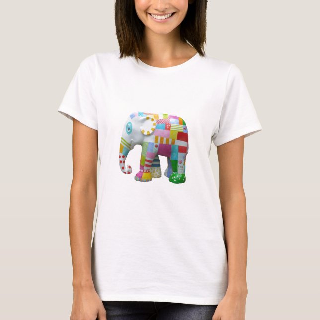 Cute elephant retro patchwork whimsical T-Shirt (Front)