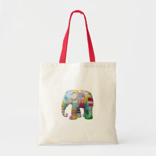 Cute elephant retro patchwork whimsical tote bag