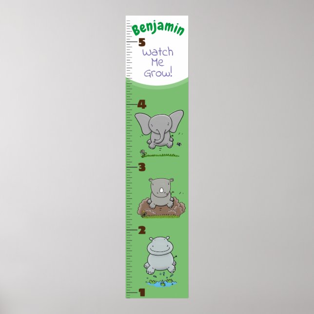 Cute elephant rhino hippo cartoon growth chart (Front)