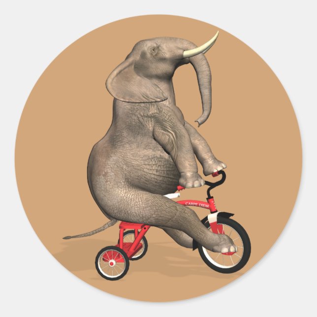 Cute Elephant Riding A Tricycle Classic Round Sticker (Front)