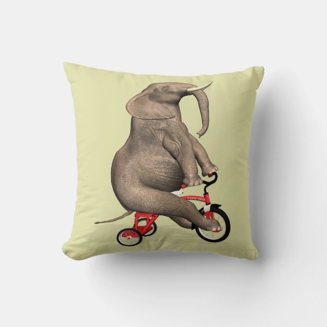 Cute Elephant Riding A Tricycle Throw Pillow (Front)