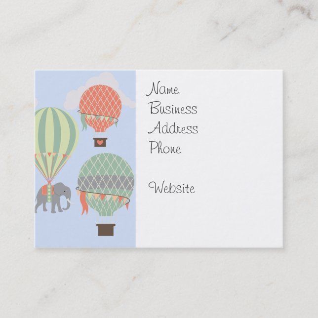 Cute Elephant Riding Hot Air Balloons Rising Business Card (Front)