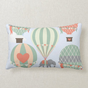 Cute Elephant Riding Hot Air Balloons Rising Lumbar Pillow