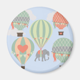 Cute Elephant Riding Hot Air Balloons Rising Magnet