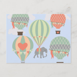 Cute Elephant Riding Hot Air Balloons Rising Postcard