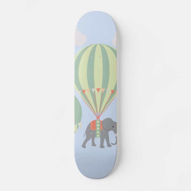 Cute Elephant Riding Hot Air Balloons Rising Skateboard (Front)