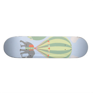 Cute Elephant Riding Hot Air Balloons Rising Skateboard
