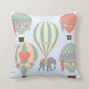 Cute Elephant Riding Hot Air Balloons Rising Throw Pillow