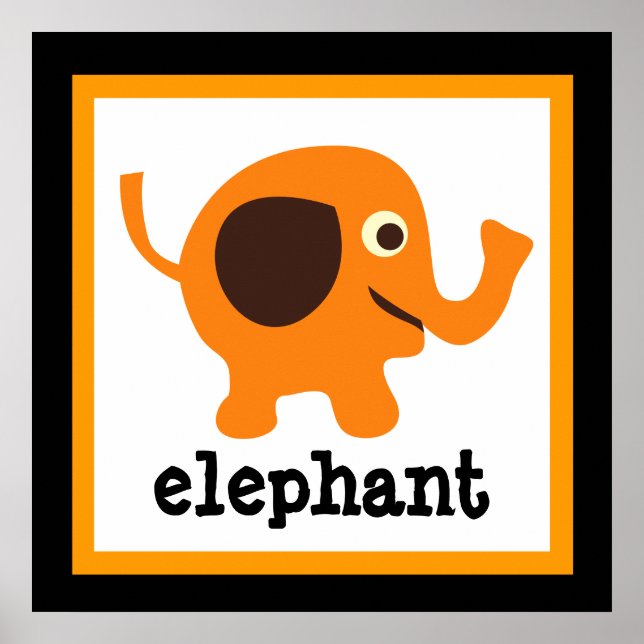 Cute Elephant Safari Animals Baby Kids Poster (Front)