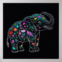 Cute Elephant Saluting with Colourful Flowers Line