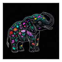 Cute Elephant Saluting with Colourful Flowers Line