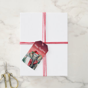 Cute Elephant Santa Christmas party Snow kids Gift Tags