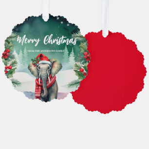 Cute elephant Santa Xmas Holiday Party Family Kid Ornament Card