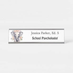 Cute Elephant School Psychologist Quote Therapy  Desk Name Plate