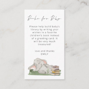 Cute Elephant Script Books for Baby Shower Enclosure Card