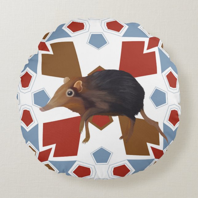 Cute Elephant Shrew Fun Colourful Pattern Round Pillow (Front)