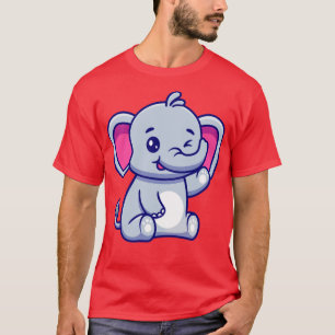 Cute Elephant Sitting And Waving Hand T-Shirt